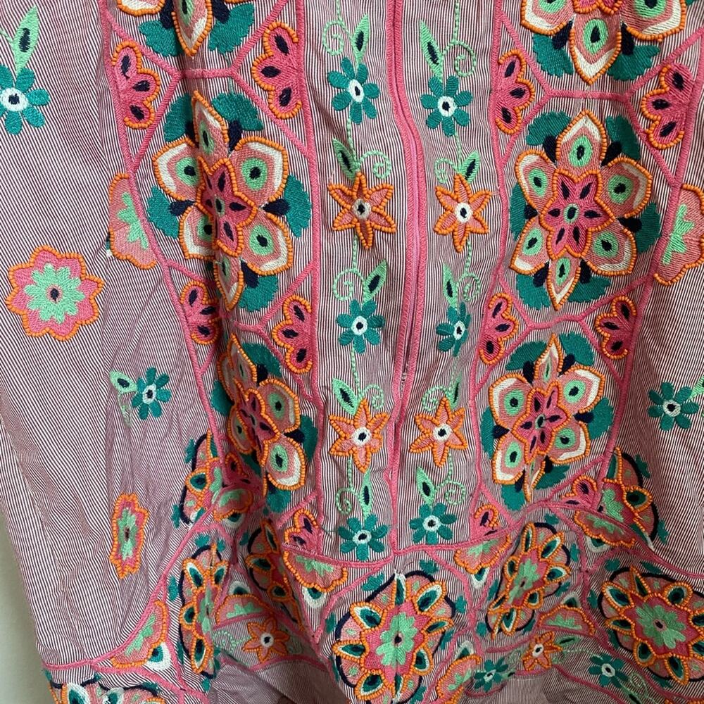 Anthropologie Floral Embroidered Mini Dress - Pink and Orange - Picture 9 of 13